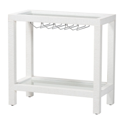 bali & pari Oaklynn Natural Grasscloth Wine Rack - Two-Tier Bar Table with Glass Shelves and Stemware Rack, Modern Coastal Console for Living Room or Dining Room, White